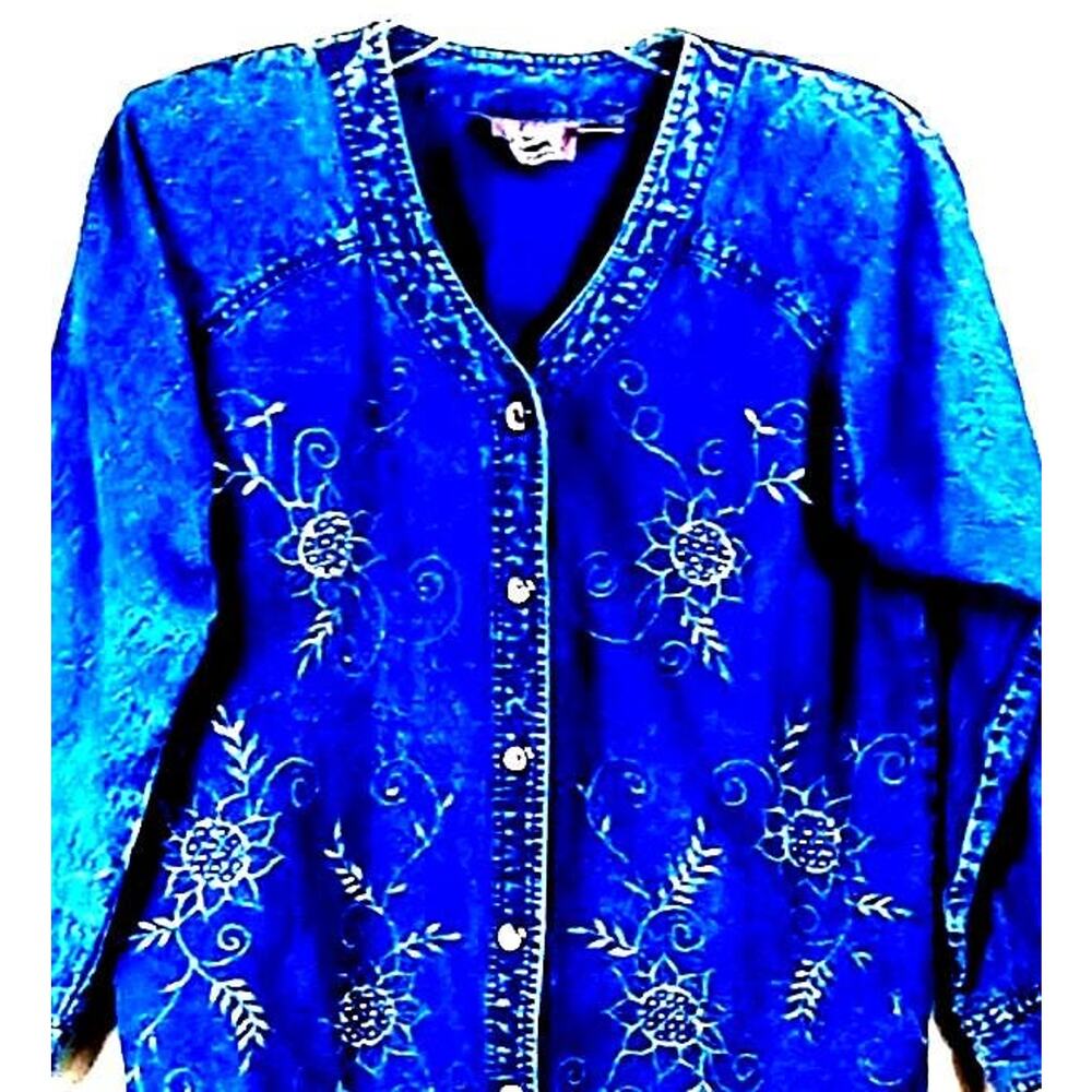Premier International Shirt  / Jacket Embroidered Denim Button Down Ladies Small